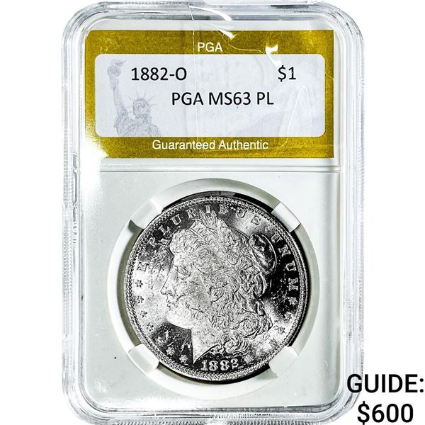 1882-O Morgan Silver Dollar PGA MS63 PL