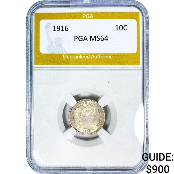 1916 Barber Dime PGA MS64