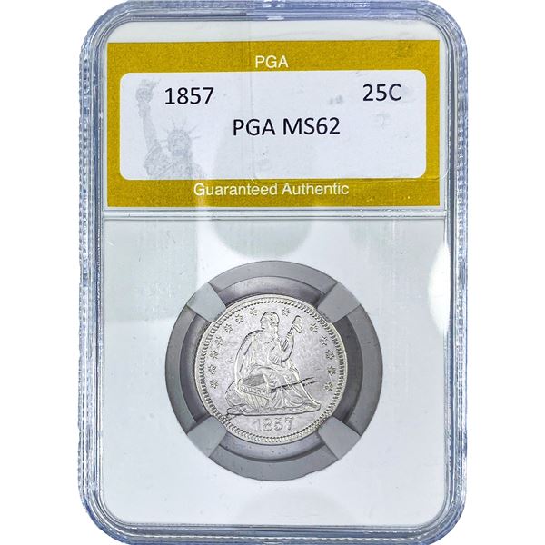 1857 Seated Liberty Quarter PGA MS62