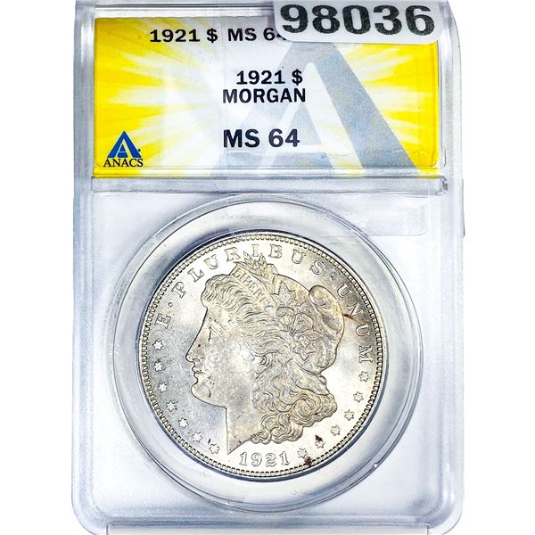 1921 Morgan Silver Dollar ANACS MS64