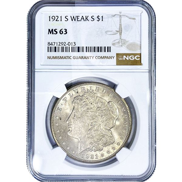 1921-S Morgan Silver Dollar NGC MS63