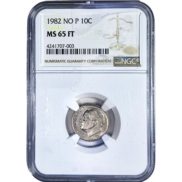 1982 No P Roosevelt Dime NGC MS65 FT