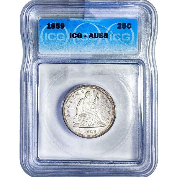1859 Seated Liberty Quarter ICG AU58