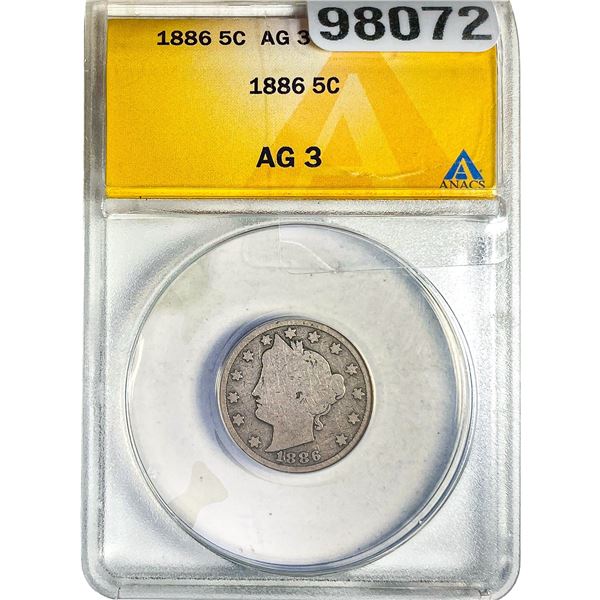 1886 Liberty Victory Nickel ANACS AG3