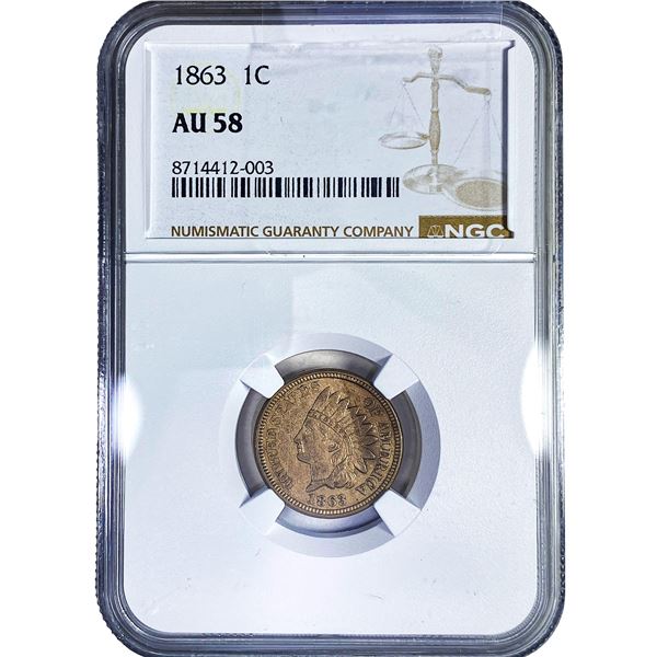 1863 Indian Head Cent NGC AU58