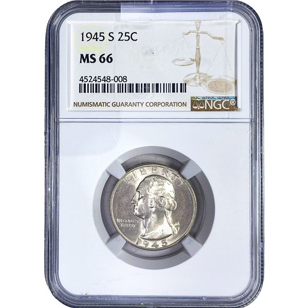 1945-S Washington Silver Quarter NGC MS66