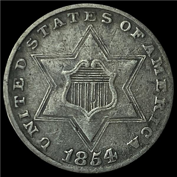1854 Silver Three-Cent Piece CLOSELY  UNCIRCULATED