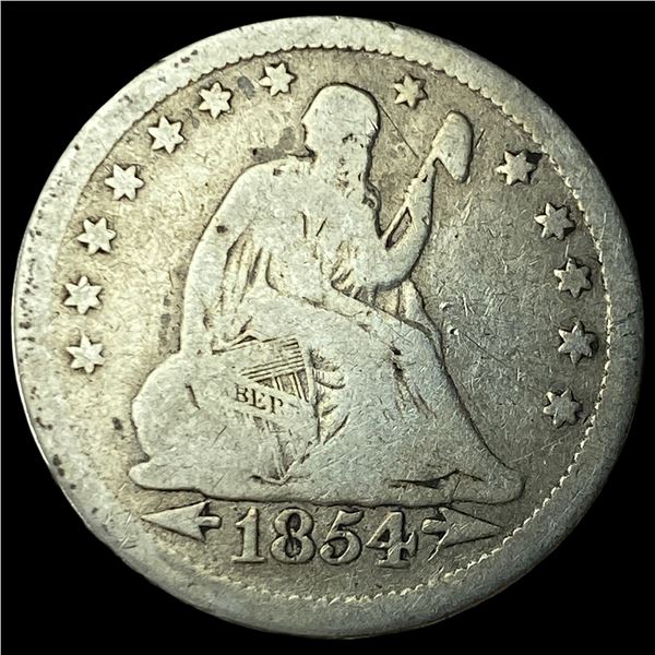 1854 Arrows Seated Liberty Quarter NICELY  CIRCULATED
