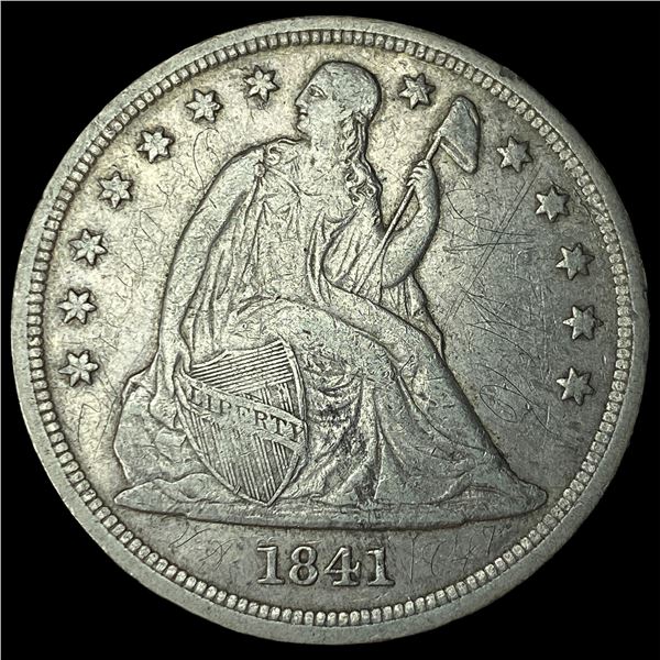 1841 Silver Seated Liberty Dollar NEARLY  UNCIRCULATED