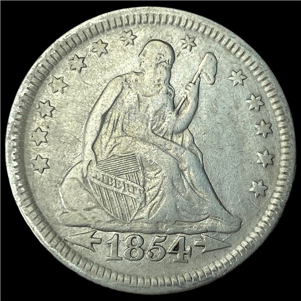 1854 Arrows Seated Liberty Quarter NEARLY  UNCIRCULATED