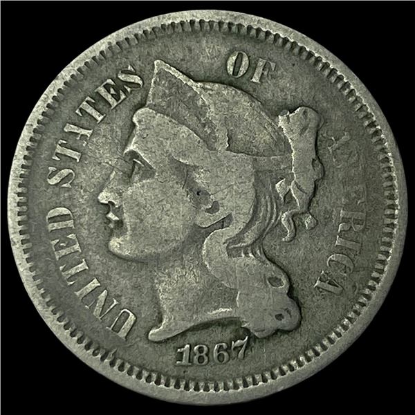 1867 Nickel Three-Cent Piece LIGHTLY  CIRCULATED