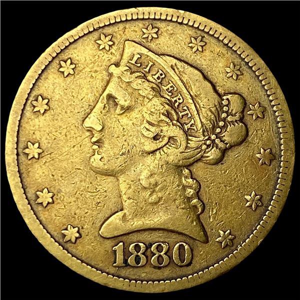 1880 $5 Liberty Head Half Eagle NEARLY  UNCIRCULATED