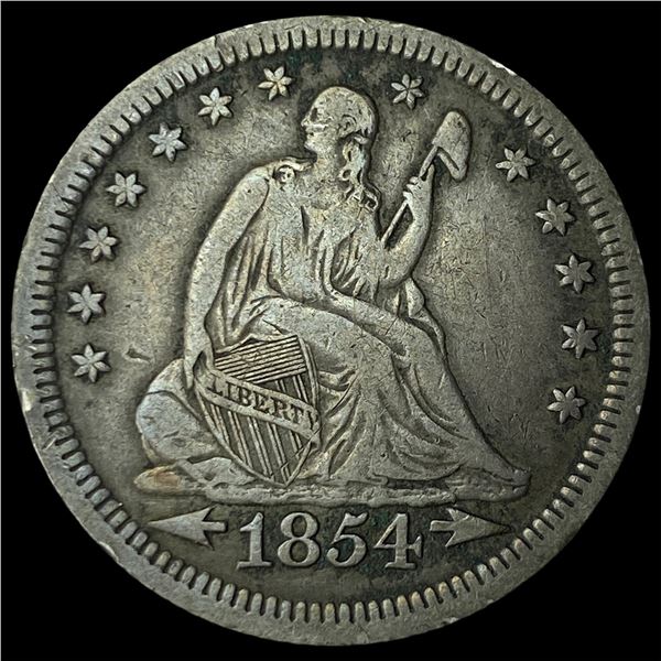 1854 Arrows Seated Liberty Quarter NEARLY  UNCIRCULATED