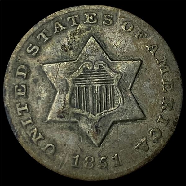 1851 Silver Three-Cent Piece NEARLY  UNCIRCULATED
