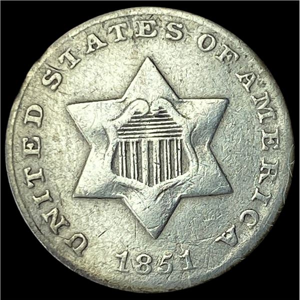 1851 Silver Three-Cent Piece CLOSELY  UNCIRCULATED