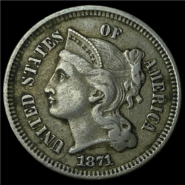 1871 Nickel Three-Cent Piece NEARLY  UNCIRCULATED