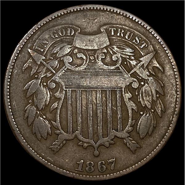 1867 Copper 2 Cents NEARLY UNCIRCULATED
