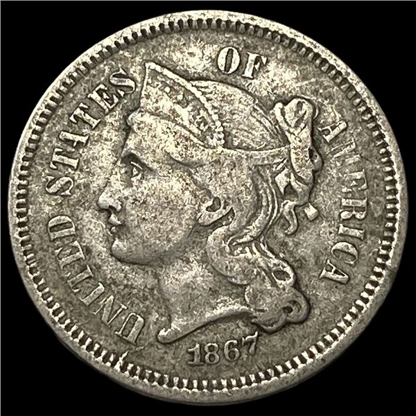 1867 Nickel Three-Cent Piece NEARLY  UNCIRCULATED