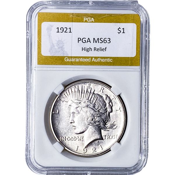 1921 Silver Peace Dollar PGA MS63 High Relief