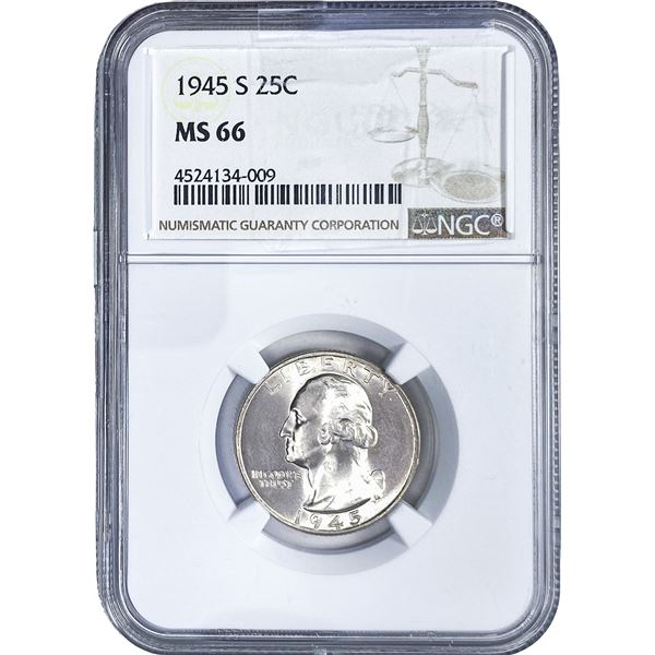 1945-S Washington Silver Quarter NGC MS66