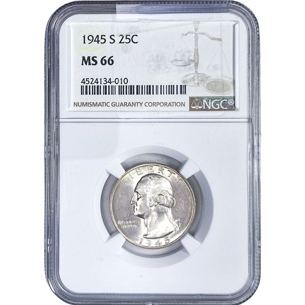 1945-S Washington Silver Quarter NGC MS66