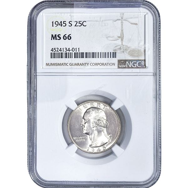 1945-S Washington Silver Quarter NGC MS66