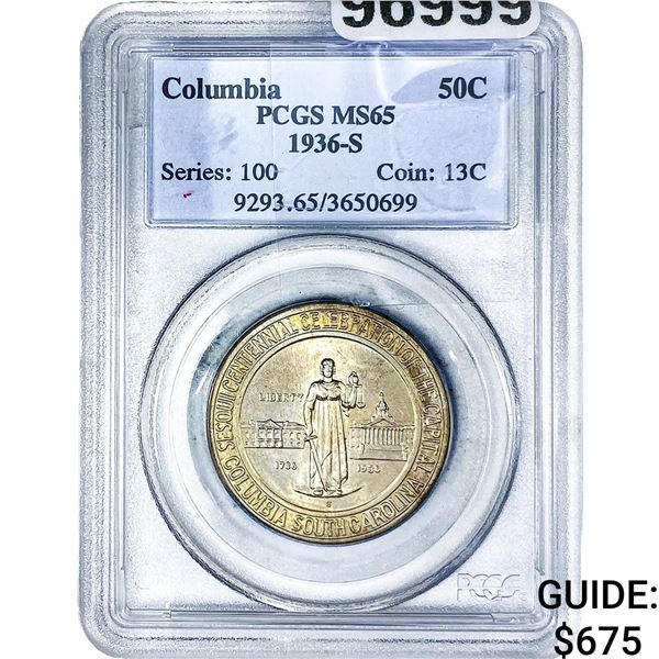 1936-S Columbia Half Dollar PCGS MS65