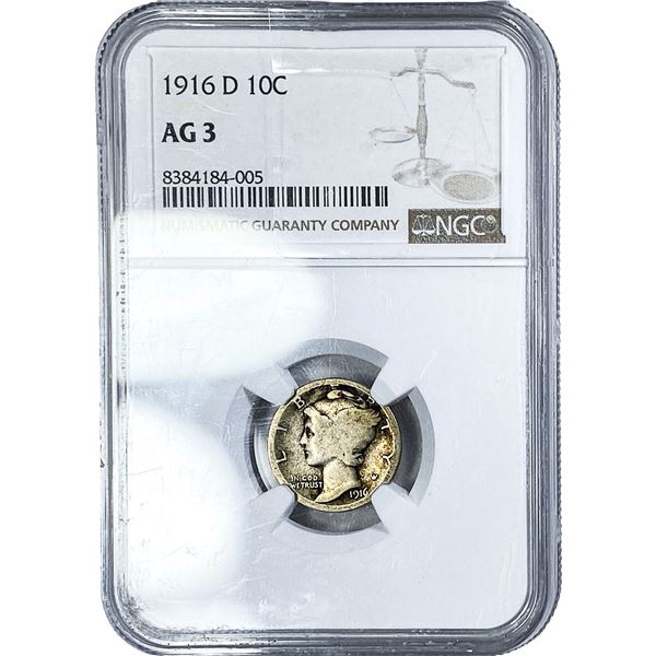 1916-D Mercury Silver Dime NGC AG3