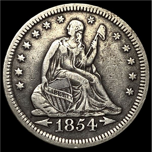 1854 Arrows Seated Liberty Quarter NEARLY  UNCIRCULATED