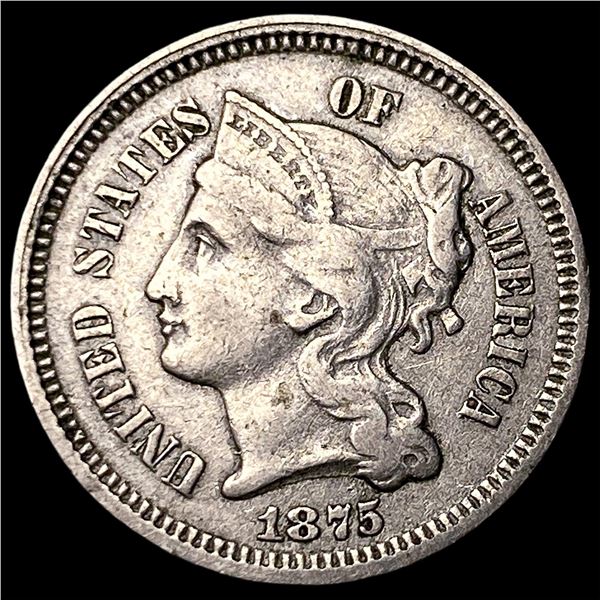 1875 Nickel Three-Cent Piece NEARLY  UNCIRCULATED