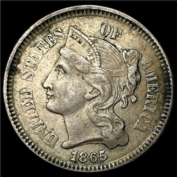 1865 Nickel Three-Cent Piece NEARLY  UNCIRCULATED