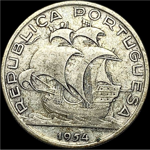 1954 Portugal Silver 10 Escudos HIGH GRADE