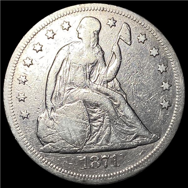 1871 Silver Seated Liberty Dollar ABOUT  UNCIRCULATED