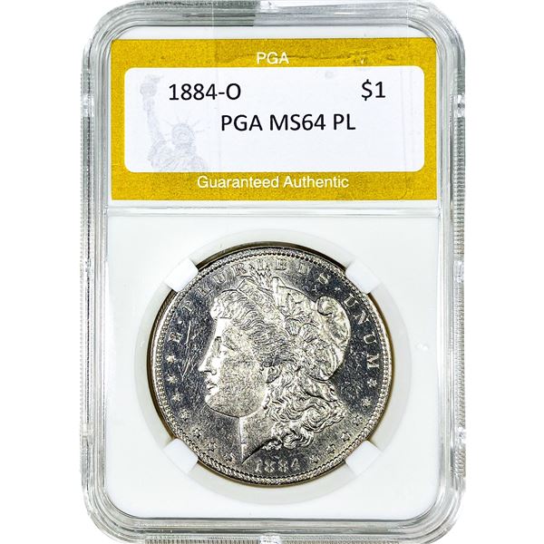 1884-O Morgan Silver Dollar PGA MS64 PL