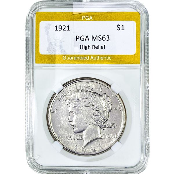 1921 Silver Peace Dollar PGA MS63 High Relief