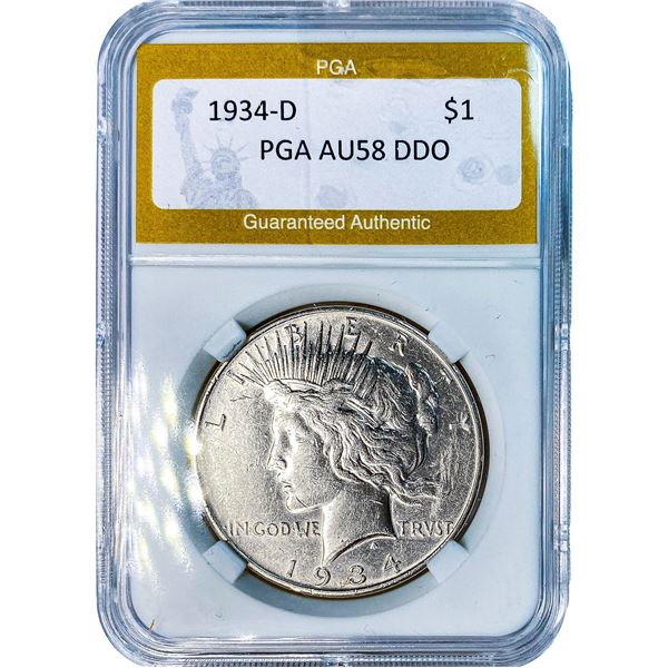1934-D Silver Peace Dollar PGA AU58 DDO