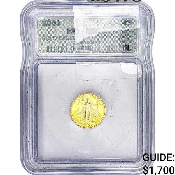 2003 $5 Gold Eagle 1/10oz ICG MS70