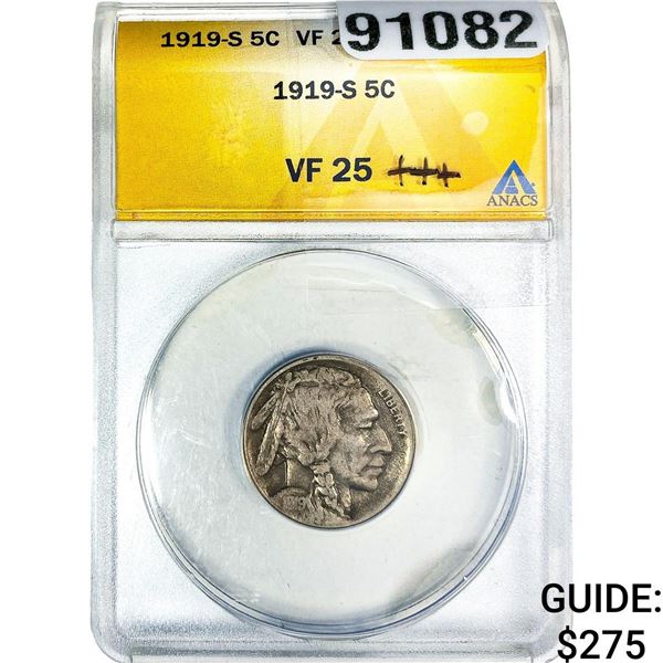 1919-S Buffalo Nickel ANACS VF25