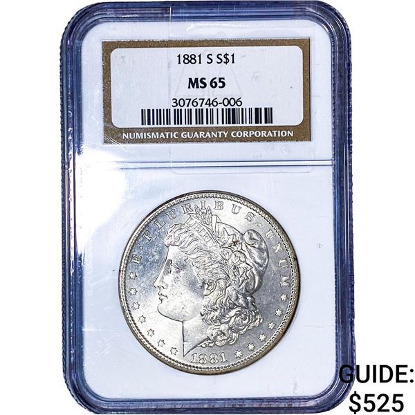 1881-S Morgan Silver Dollar NGC MS65