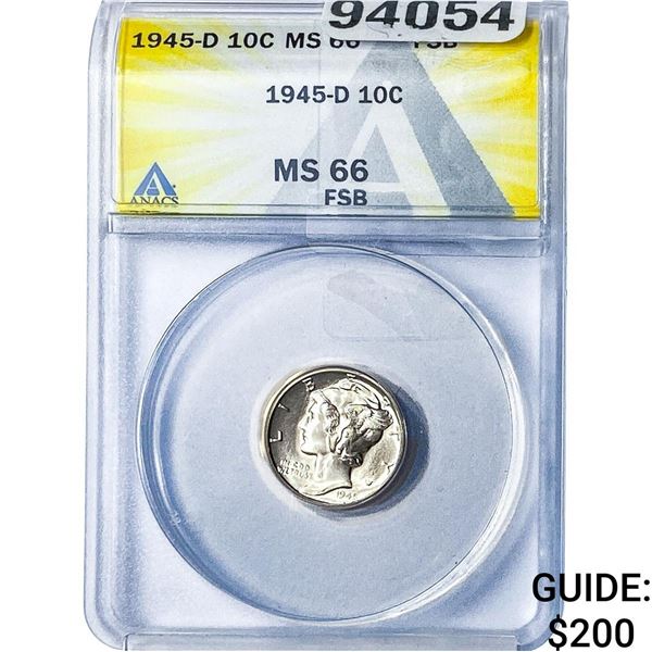 1945-D Mercury Silver Dime ANACS MA66 FSB