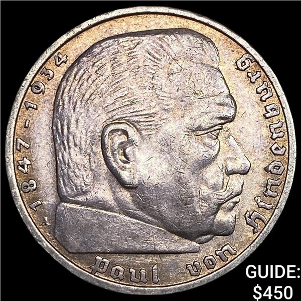 1936-A Germany Silver 5 Reichsmark CHOICE BU