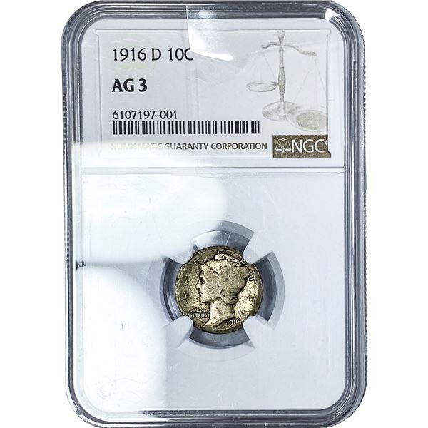 1916-D Mercury Silver Dime NGC AG3