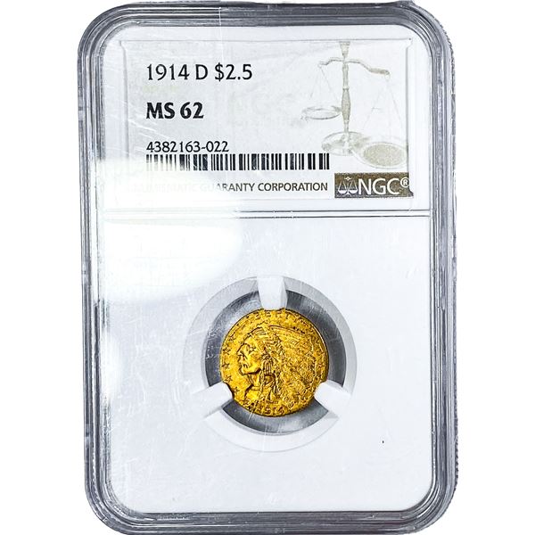 1914-D $2.50 Gold Quarter Eagle NGC MS62