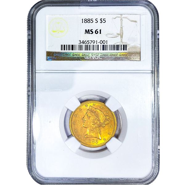 1885-S $5 Gold Half Eagle NGC MS61