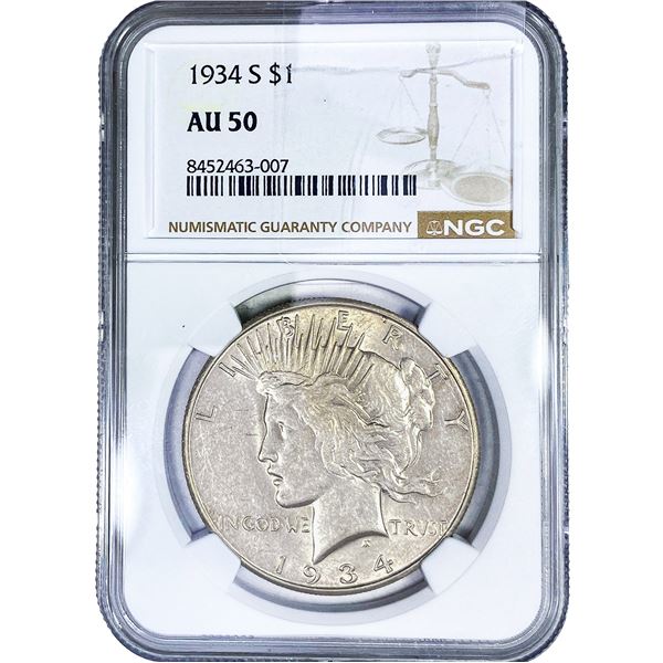 1934-S Silver Peace Dollar NGC AU50