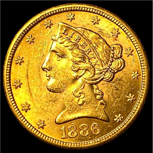 1886-S Liberty Head Gold $5 Half Eagle  UNCIRCULATED