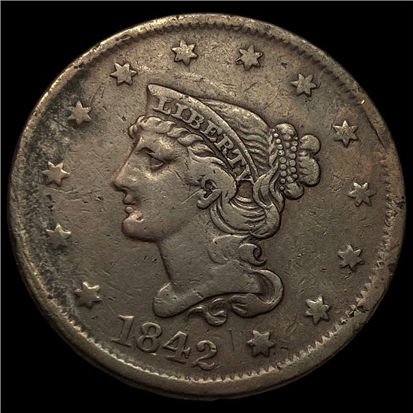 1842 Braided Hair Large Cent LIGHTLY  CIRCULATED