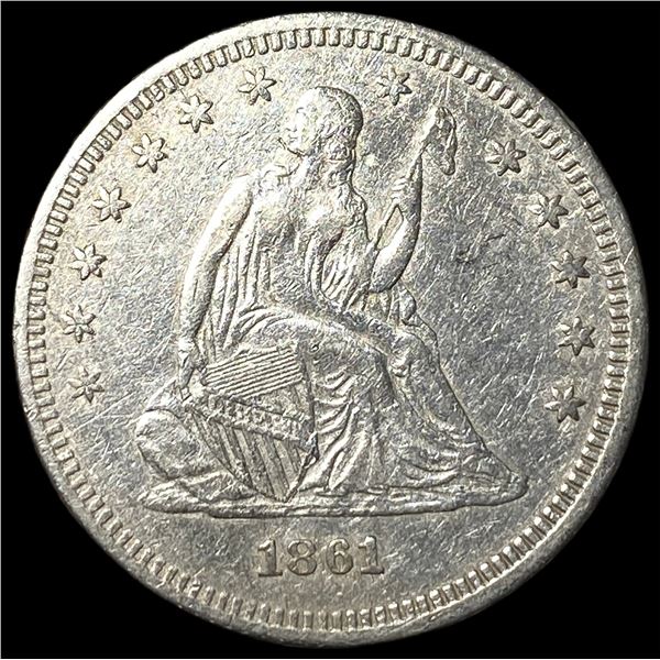 1861 Silver Seated Liberty Quarter CLOSELY  UNCIRCULATED