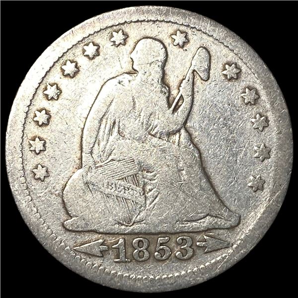 1853 Arrows/Rays Seated Liberty Quarter  NICELY CIRCULATED