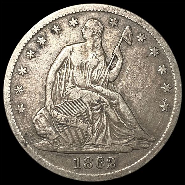 1862-S Silver Seated Liberty Half Dollar  LIGHTLY CIRCULATED